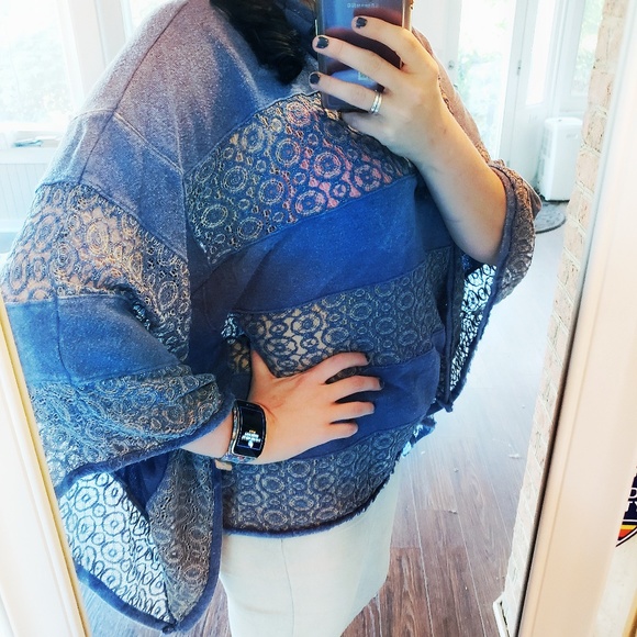 Free People Blue Sweater with Lace Panels - Picture 5 of 6